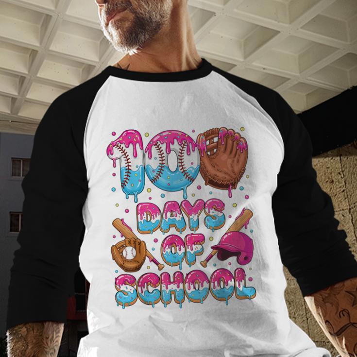 100 Days Of School Baseball Donut Dripping Teacher Boys Kids Baseball Raglan Shirt