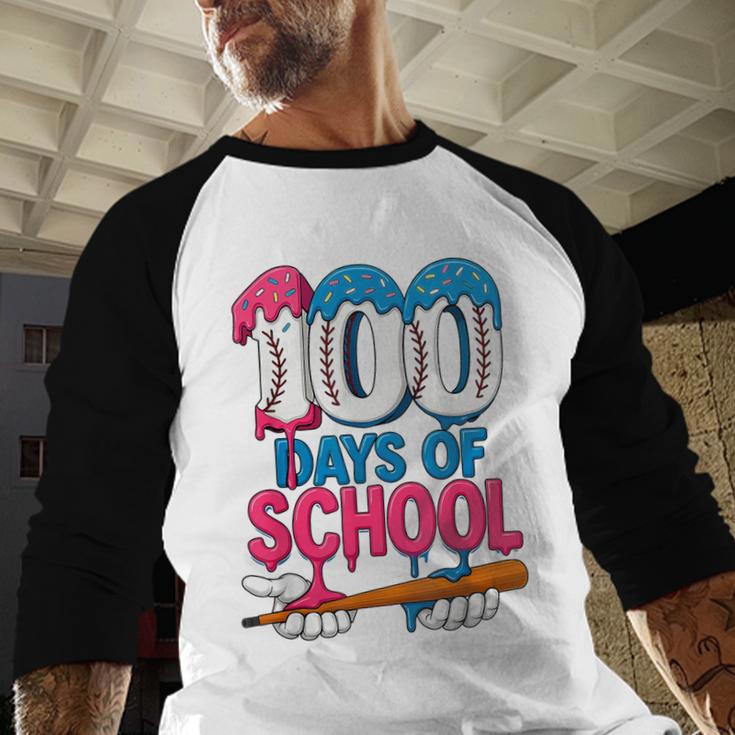 100 Days Of School Baseball Drip Bat 100th Day Of School Boy Baseball Raglan Shirt