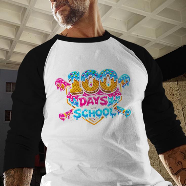 100 Days Of School Baseball Drip Ice Cream Costume Teachers Baseball Raglan Shirt