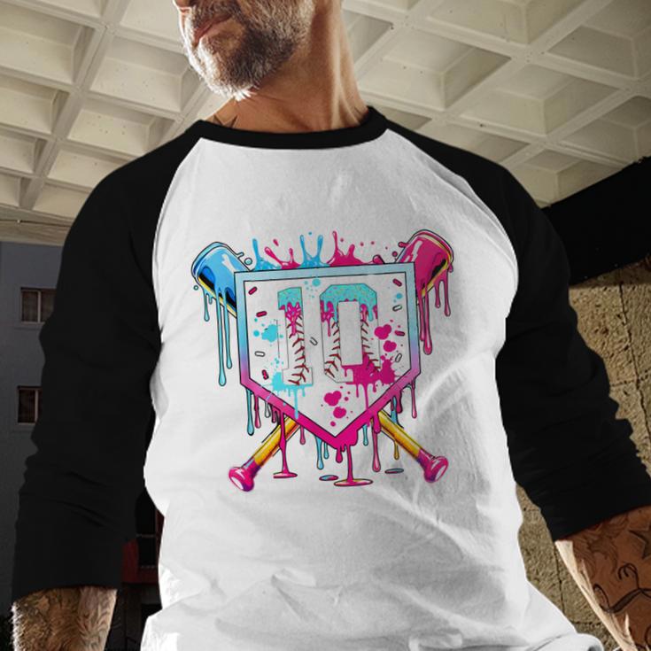 10th Birthday Boys Baseball Ice Cream Drip Boys Baseball Baseball Raglan Shirt