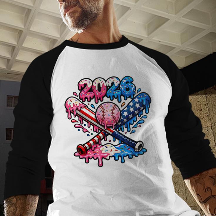 2026 American Flag Baseball Ice Cream Drip Bats Boys Baseball Raglan Shirt