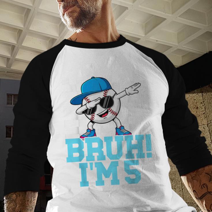 5th Birthday Dabbing Baseball Boys Bruh I'm 5 Year Old Baseball Raglan Shirt