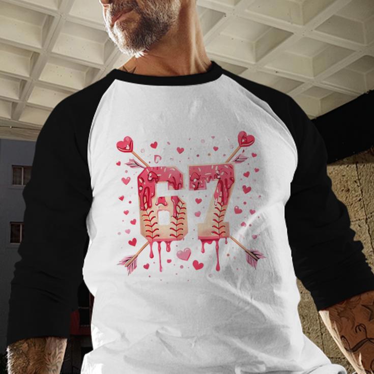 6 7 Melting Number Arrow Baseball Drip Valentine's Day Baseball Raglan Shirt 6 7 Melting Number Arrow Baseball Drip Valentine's Day Baseball Raglan Shirt