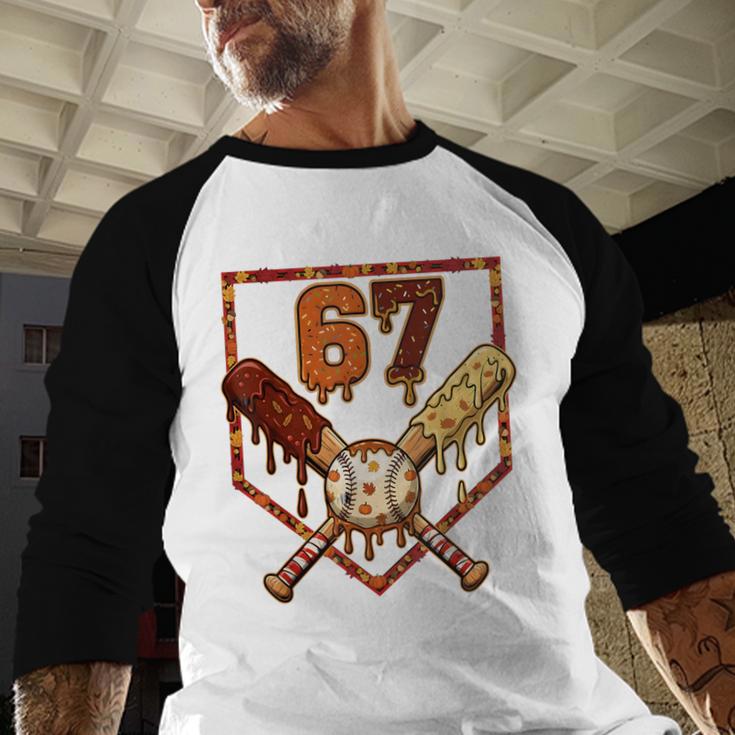 67 Baseball Drip Thanksgiving Six Seven Boys Teens Kids Baseball Raglan Shirt