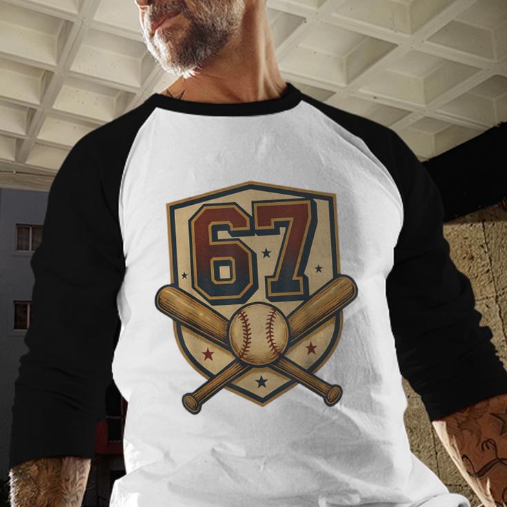 67 Baseball Meme Vintage Sports Crest Retro 67 Player Baseball Raglan Shirt
