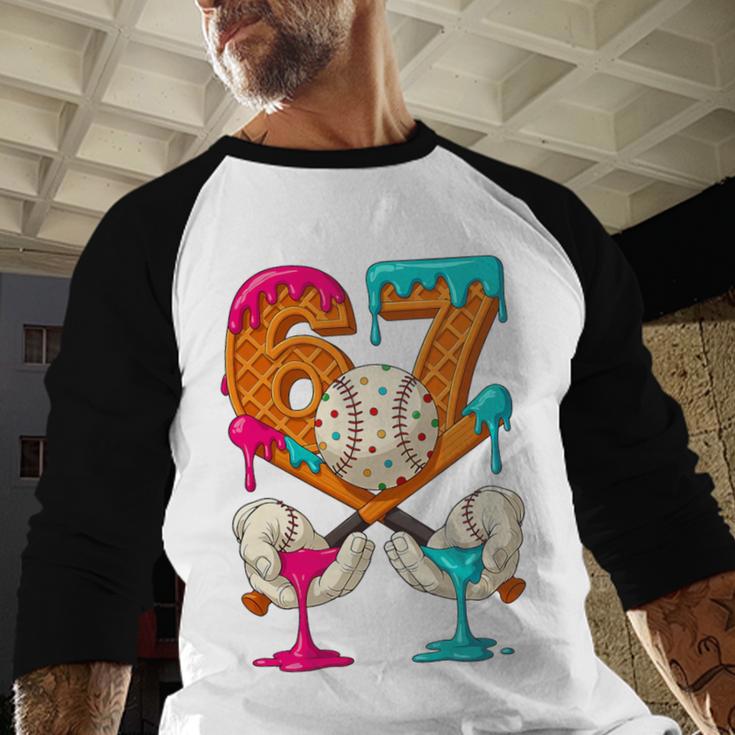 67 Ice Cream Drip Baseball Number 67 Player 67th Birthday Premium Tri-Blend Baseball Raglan Shirt 67 Ice Cream Drip Baseball Number 67 Player 67th Birthday Premium Tri-Blend Baseball Raglan Shirt