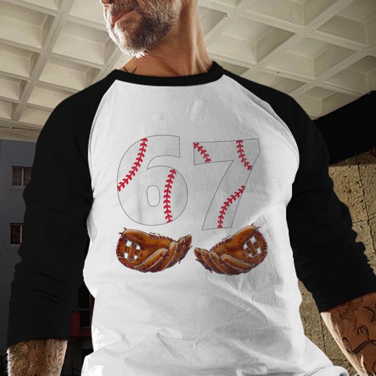 67 Trend Baseball Glove Number Style Baseball Raglan Shirt