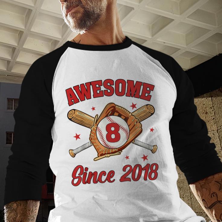 8 Year Old Boys Awesome Since 2018 Baseball Birthday Baseball Raglan Shirt
