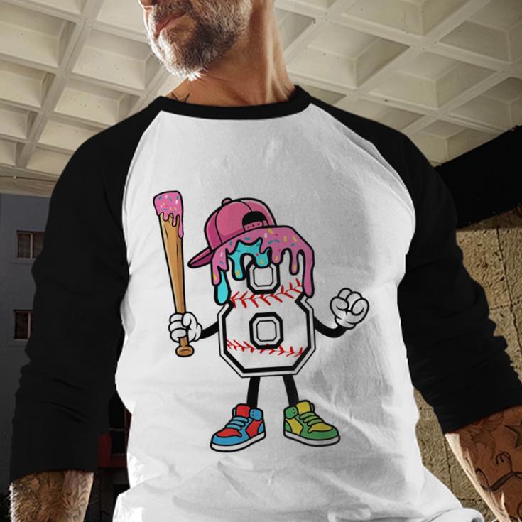 8th Birthday Baseball Ice-Cream Drip 8 Years Old Boys Girls Baseball Raglan Shirt