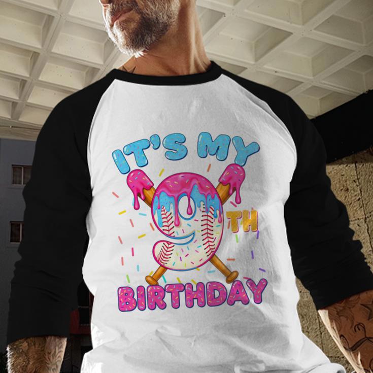 9th Birthday Baseball 9 Year Old Ice Cream Drip Boy Baseball Premium Tri-Blend Baseball Raglan Shirt