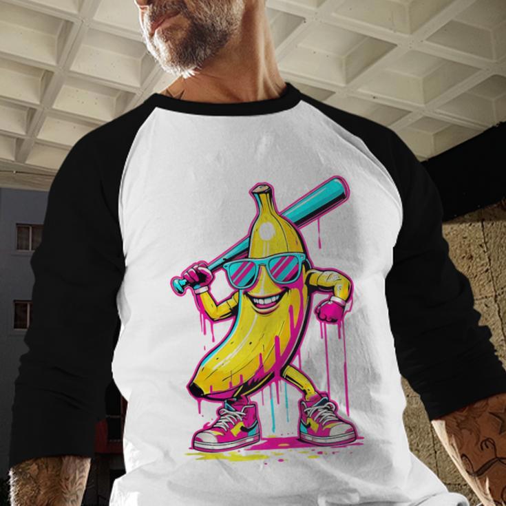Banana With Baseball Bat Street Baseball Drip Baseball Raglan Shirt Banana With Baseball Bat Street Baseball Drip Baseball Raglan Shirt