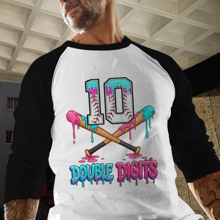 Baseball 10 Year Old Ice Cream Drip 10th Bday Double Digits Baseball Raglan Shirt Baseball 10 Year Old Ice Cream Drip 10th Bday Double Digits Baseball Raglan Shirt