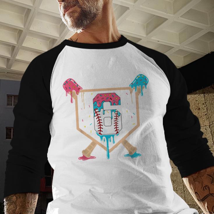 Baseball 6 Year Old Ice Cream Drip 6th Birthday Boys Player Baseball Raglan Shirt