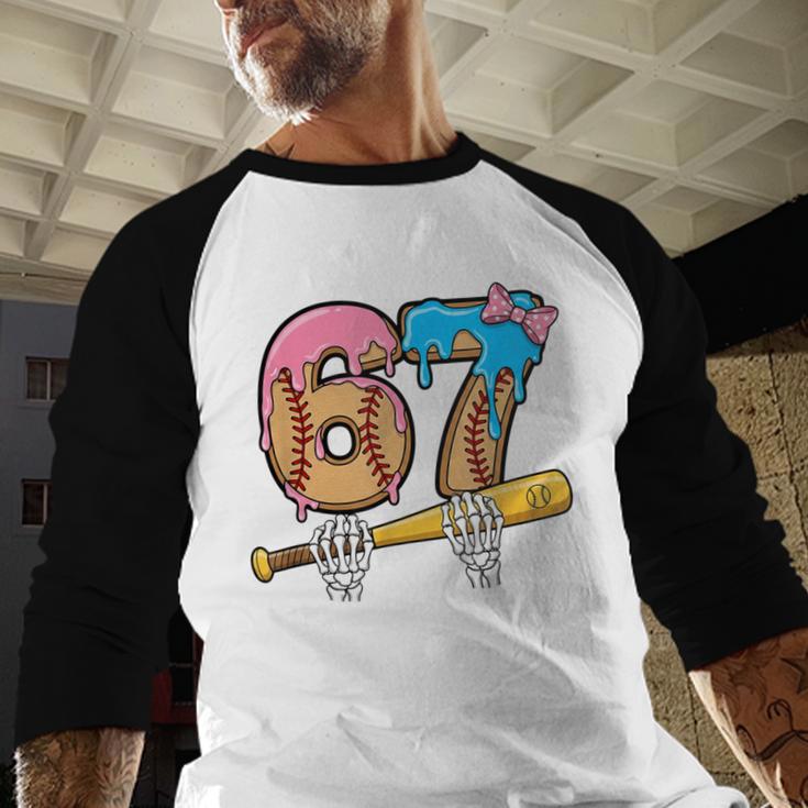 Baseball 67 Ice Cream Drip Skeleton Six Seven Boys Meme Baseball Raglan Shirt