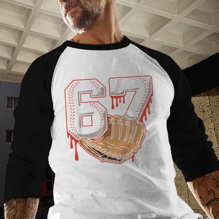 Baseball 67 Six Seven Alpha Slang 6 7 Meme Kids Teachers Boy Baseball Raglan Shirt
