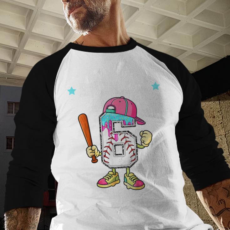 Baseball 6th Birthday Boy Ice Cream Drip Bruh I'm 6 Year Old Baseball Raglan Shirt