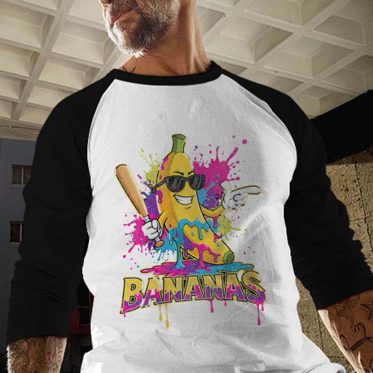 Baseball Banana Splatter Sports Kids Teens Baseball Raglan Shirt