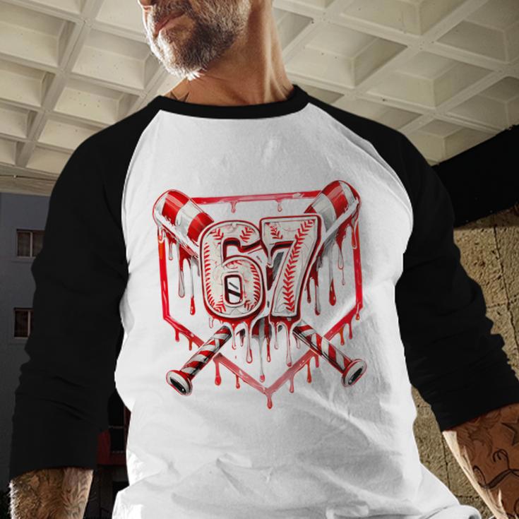 Baseball Candy Cane Drip 6 7 Six Seven Meme Christmas Boys Baseball Raglan Shirt