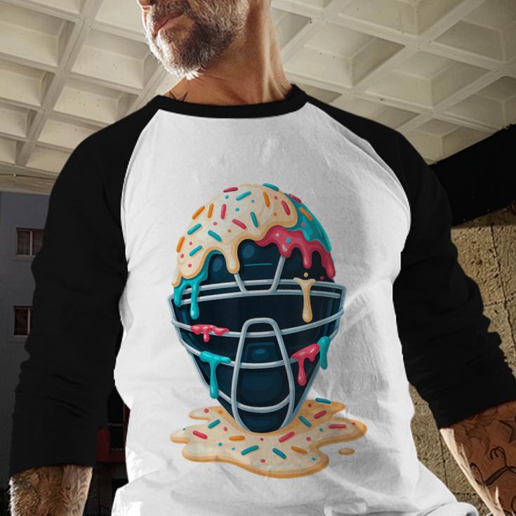 Baseball Catcher Mask Ice Cream Dripping Baseball Boy Youth Baseball Raglan Shirt