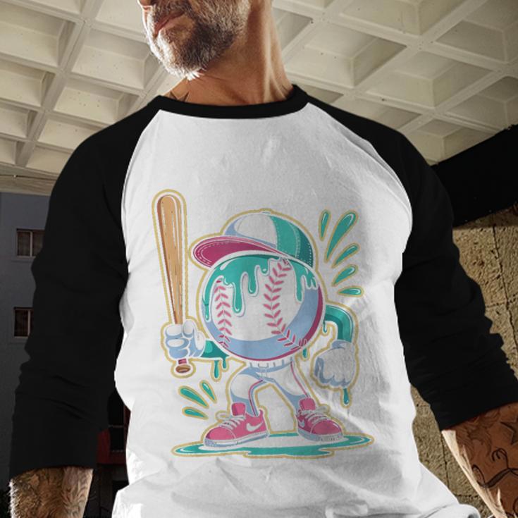 Baseball Character Cartoon Batter Drip Style Women Men Baseball Raglan Shirt