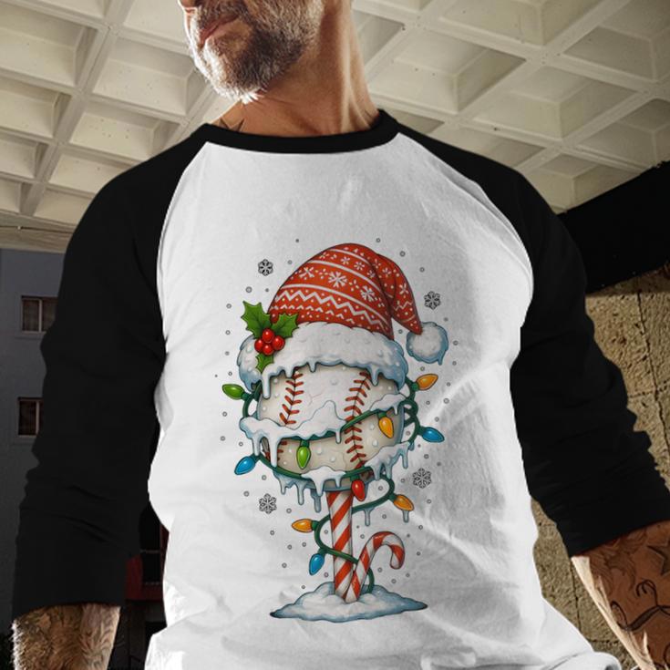 Baseball Christmas Ball Hat Snow Winter Premium Tri-Blend Baseball Raglan Shirt