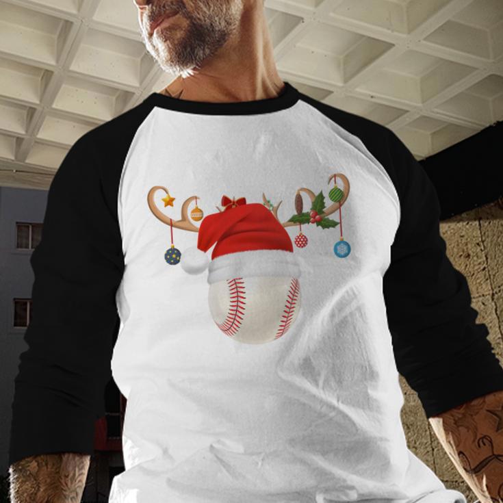 Baseball Christmas Reindeer Santa Hat Sports Player Xmas Baseball Raglan Shirt
