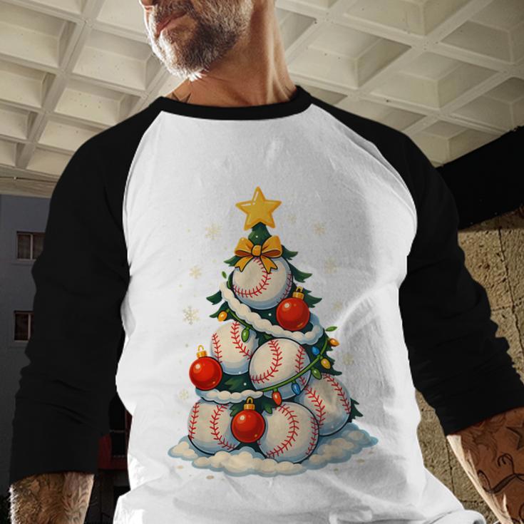 Baseball Christmas Tree Lights Santa Sport Player Lover Xmas Baseball Raglan Shirt