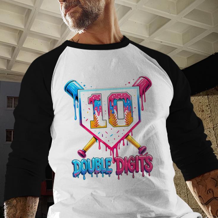 Baseball Drip 10th Birthday Boy Double Digits Ice Cream Drip Baseball Raglan Shirt