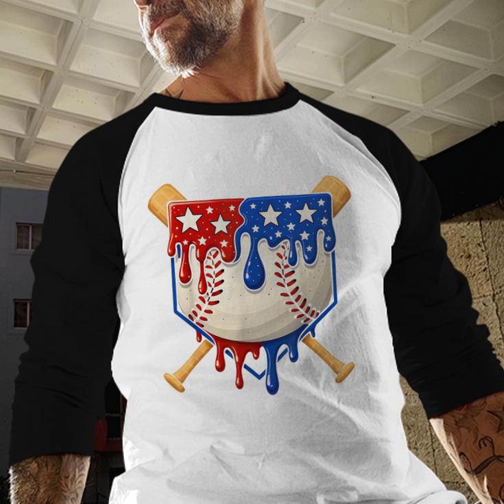 Baseball Drip American Flag Home Plate 4th Of July Patriotic Baseball Raglan Shirt