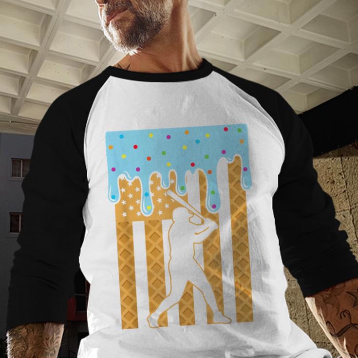 Baseball Drip Dripping Ice Cream Sport Player American Flag Baseball Raglan Shirt