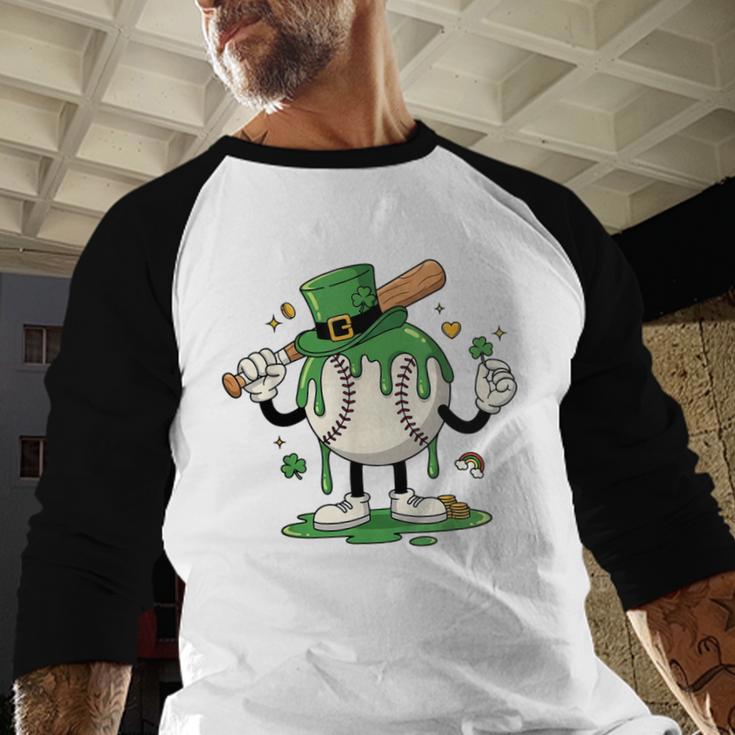 Baseball Drip Ice Cream Boys Kids Shamrock St Patricks Day Baseball Raglan Shirt