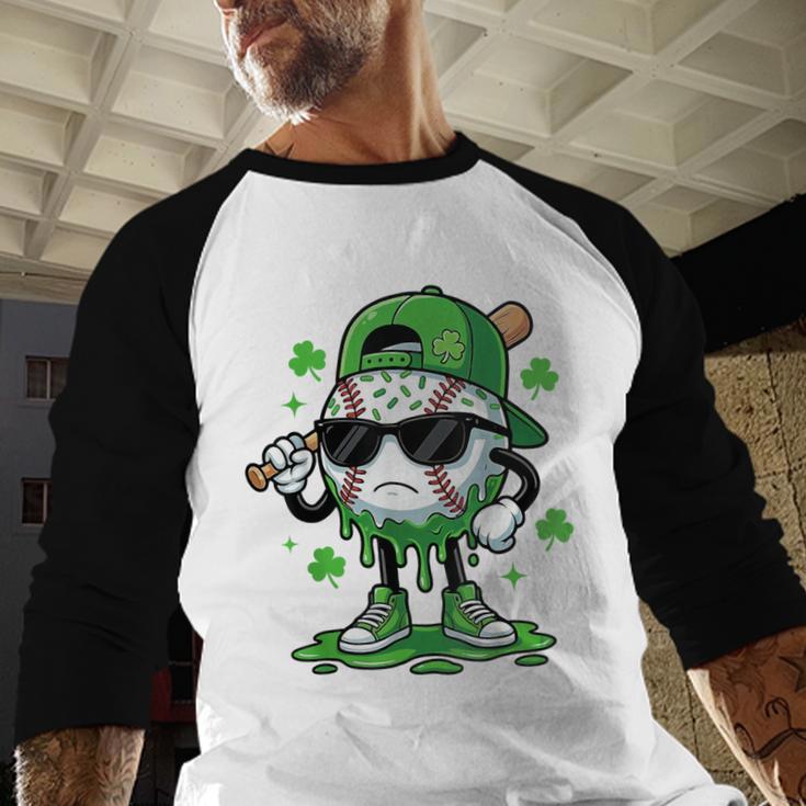 Baseball Drip Ice Cream Shamrock Kids Boy St Patrick’s Day Baseball Raglan Shirt