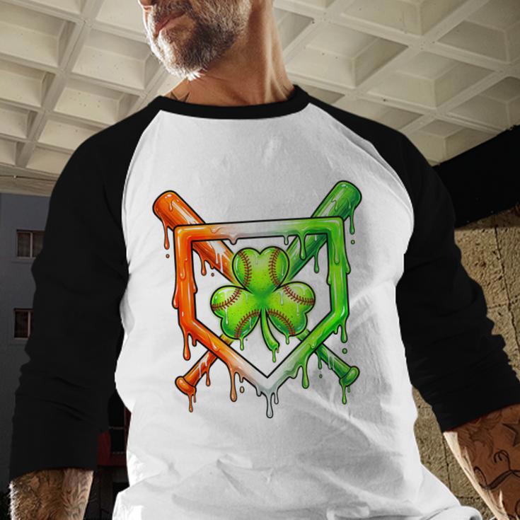 Baseball Drip Ice Cream St Patricks Day Shamrock Baseball Raglan Shirt