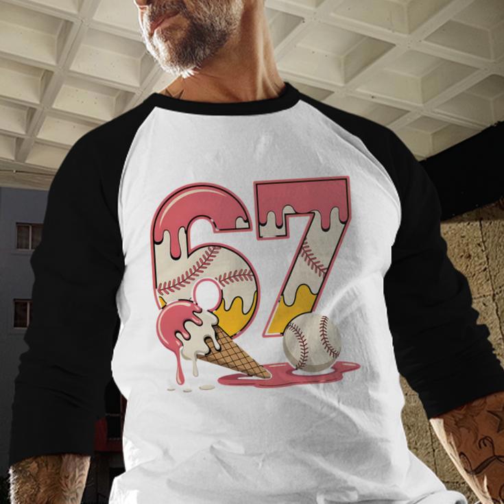 Baseball Drip Number 67 Player Ice Cream Or 67th Birthday Baseball Raglan Shirt Baseball Drip Number 67 Player Ice Cream Or 67th Birthday Baseball Raglan Shirt
