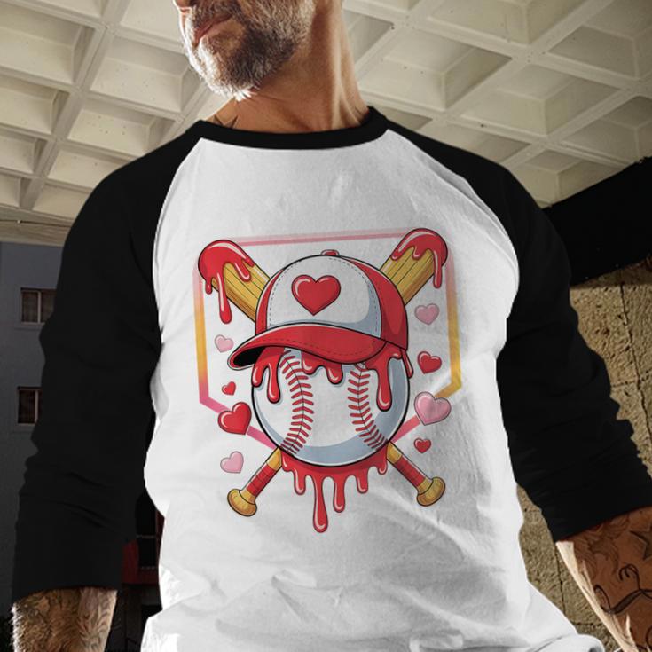 Baseball Heart Valentines Day Baseball Ice Cream Drip Boys Baseball Raglan Shirt