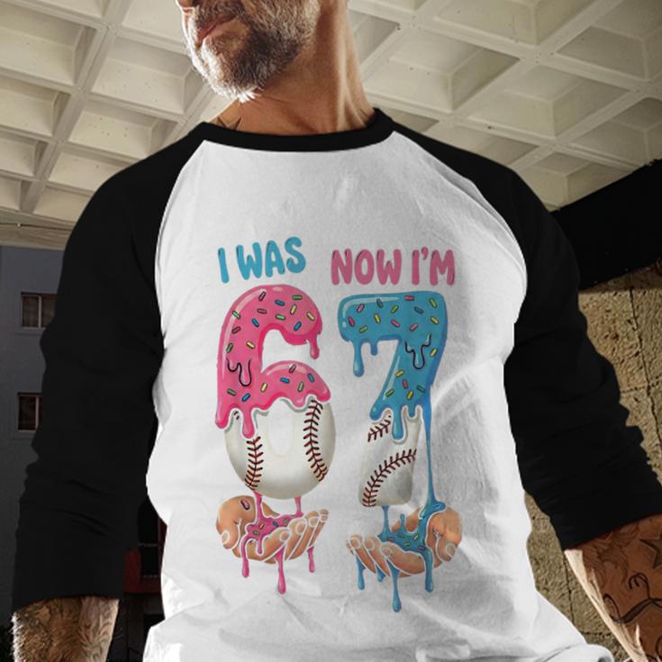 Baseball Ice Cream I Was 6 Now I'm 7 67 Birthday Boy Baseball Raglan Shirt