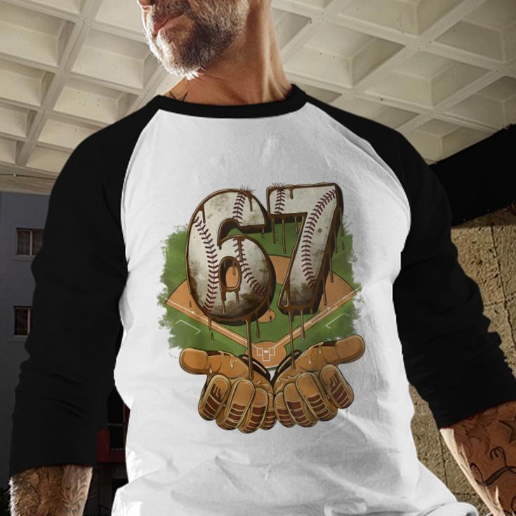 Baseball Ice Cream Drip Number 67 Playground Player 67th Baseball Raglan Shirt Baseball Ice Cream Drip Number 67 Playground Player 67th Baseball Raglan Shirt