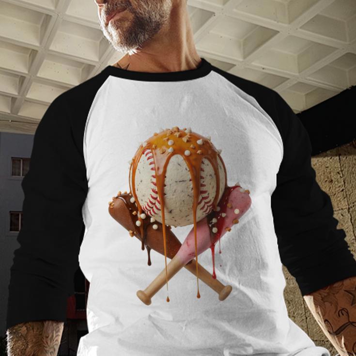 Baseball Ice Cream Drip Style Melting Ice Cream Youth Teen Baseball Raglan Shirt