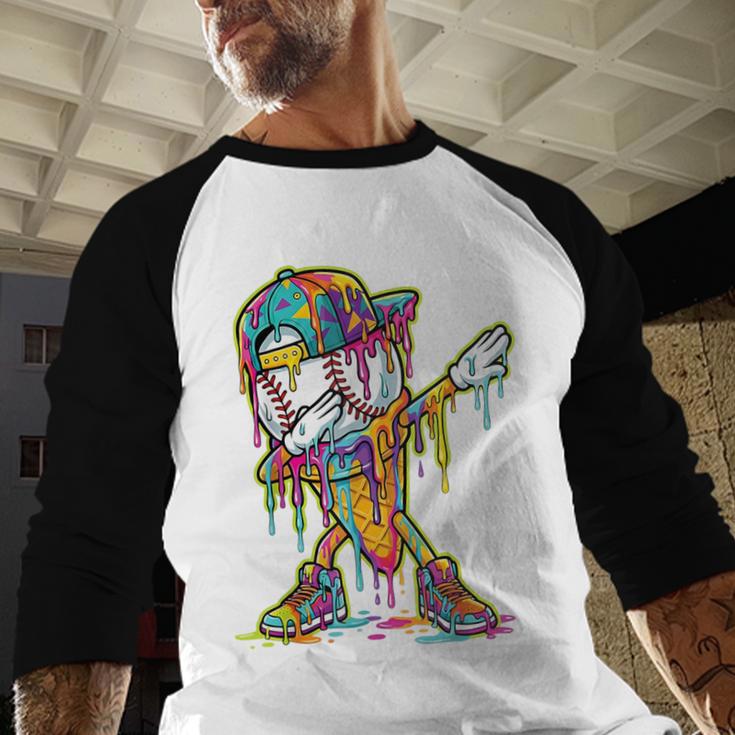 Baseball Ice Cream Dripping Dabbing Baseball Drip Baseball Raglan Shirt