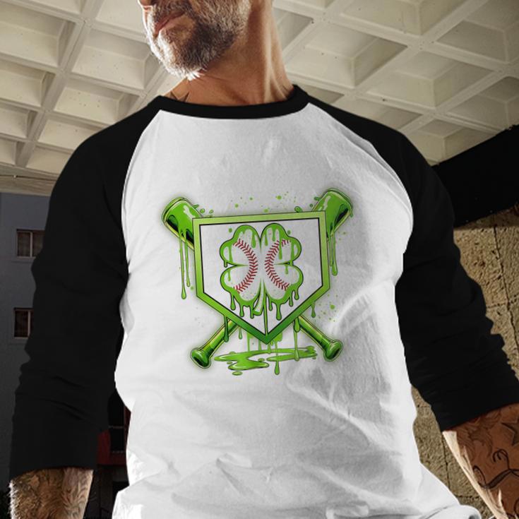 Baseball Icecream St Patrick's Day Lucky Charm Shamrock Drip Baseball Raglan Shirt