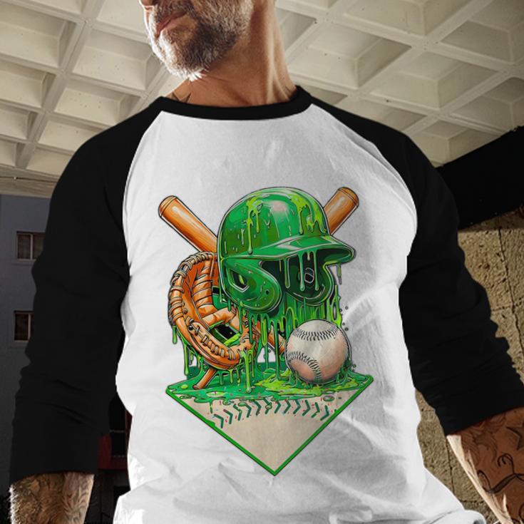 Baseball Life Style Ice Cream Drip Green Baseball Raglan Shirt Baseball Life Style Ice Cream Drip Green Baseball Raglan Shirt