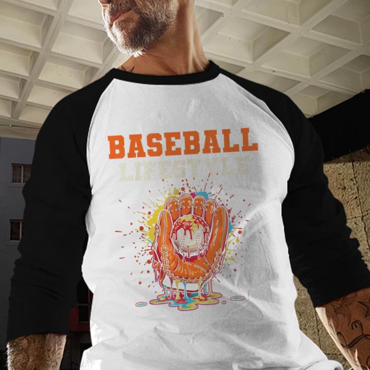 Baseball Lifestyle Ice Cream Drip Baseball Glove Crossed Bat Baseball Raglan Shirt