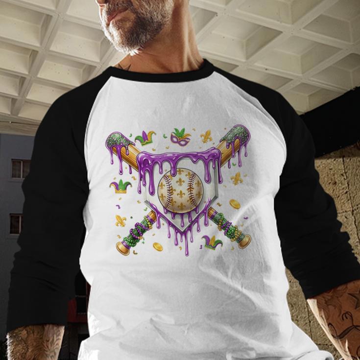 Baseball Mardi Gras Carnival Party Mask Ice Cream Drip Boys Baseball Raglan Shirt