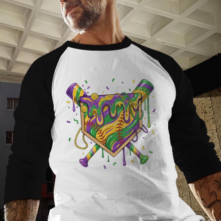 Baseball Mardi Gras Home Plate Ice Cream Drip Carnival Mask Baseball Raglan Shirt
