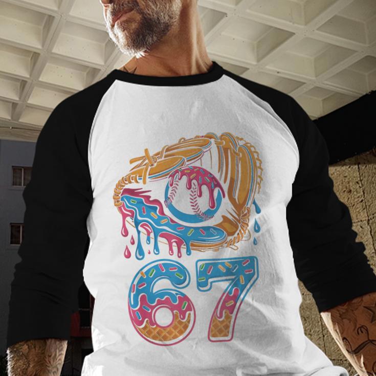 Baseball Player 67 Number 67th Sports Ice Cream Drip Baseball Raglan Shirt