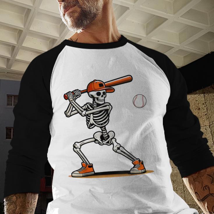 Baseball Skeleton Spooky Boys Halloween Baseball Player Baseball Raglan Shirt