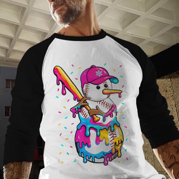 Baseball Snowman Drip Christmas Baseball Boys Men Kids Baseball Raglan Shirt