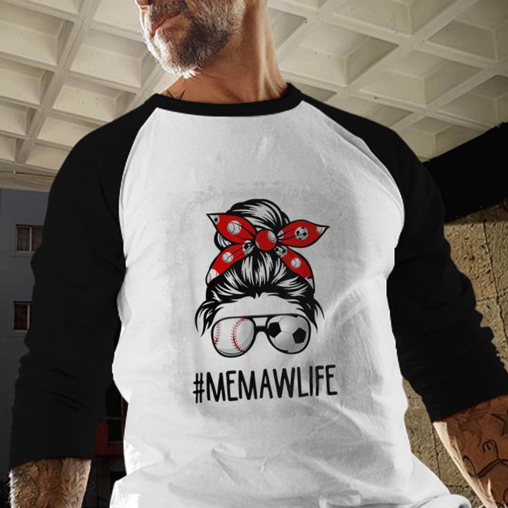 Bleached Memaw Life Soccer Messy Bun Baseball Game Day Baseball Raglan Shirt