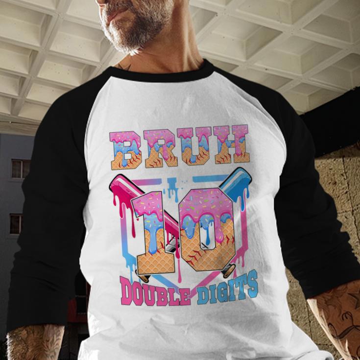 Boys 10 Double Digits 10th Birthday Ice Cream Baseball Drip Baseball Raglan Shirt