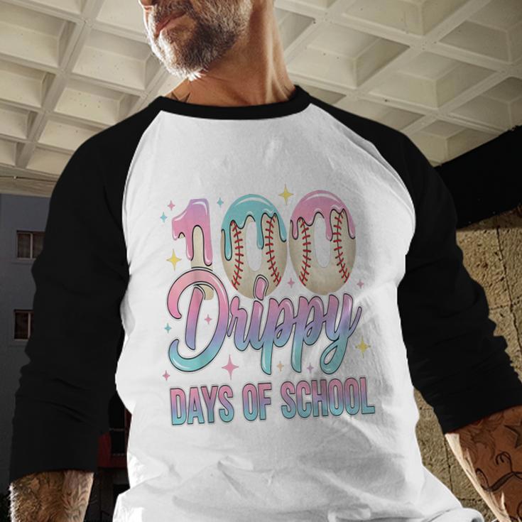 Boys Kids 100 Drippy Days Of School Baseball Drip Ice Cream Baseball Raglan Shirt
